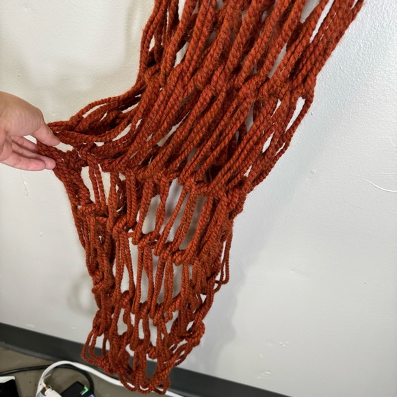 custom hand knit knotted rust red net dress sleeveless scoop neck high low artsy - Picture 7 of 15